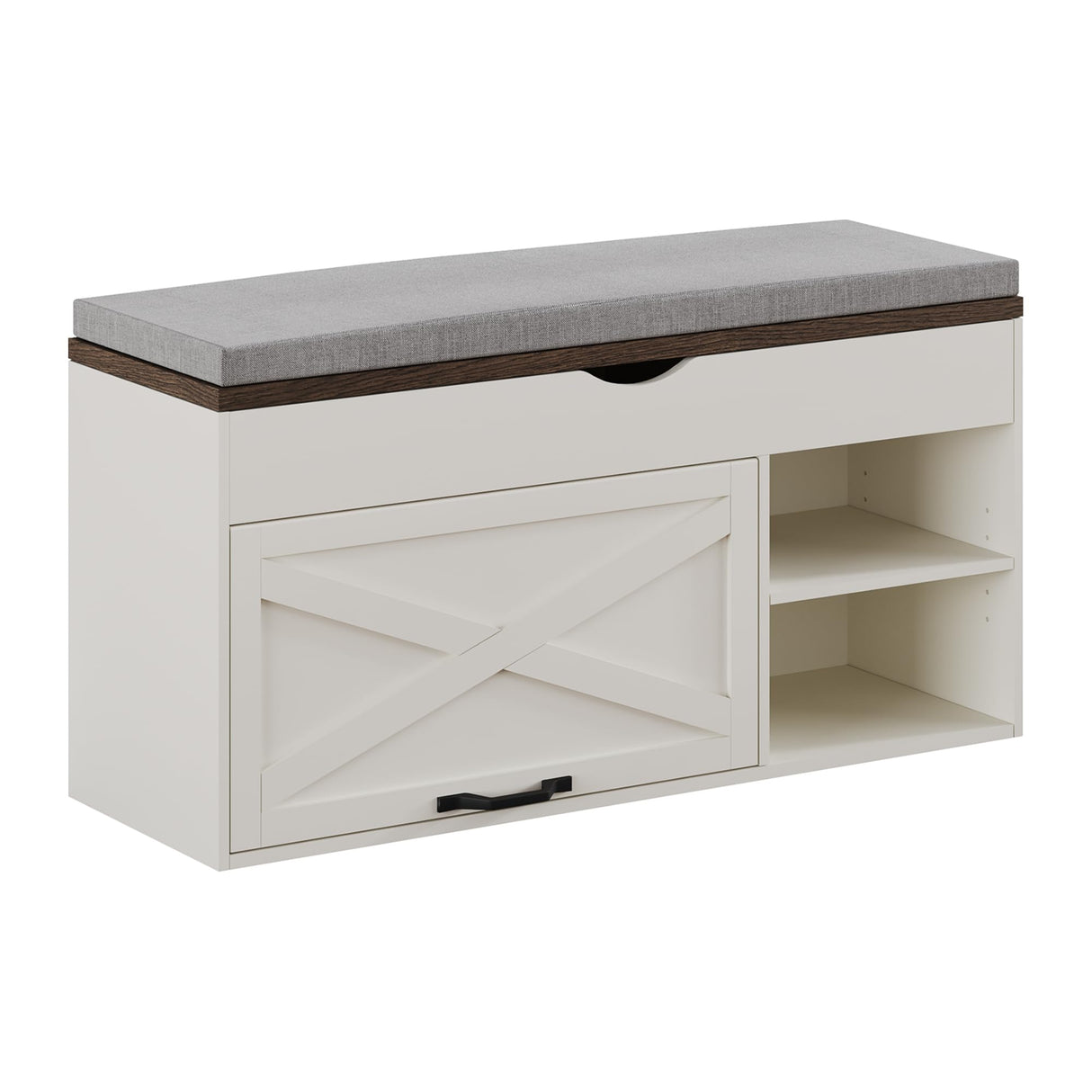 ChooChoo Storage Bench with Cushion, Shoe Bench with Lift Top Storage, Adjustable Shelf, Shoe Cabinet for Entryway, Living Room, Bedroom, Soft White & Brown ChooChoo