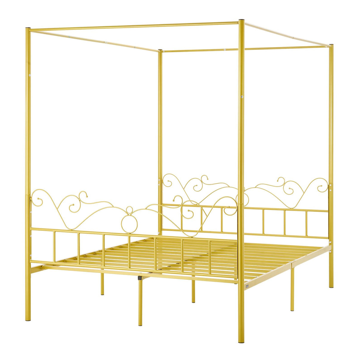 VEVOR Canopy Bed Frame Queen Size, Metal Canopy Bed with Minimalist Headboard & Four Posters Design, Heavy Duty Steel Slats Support, Underbed Storage Space, No Box Spring Needed, Easy Assembly, Gold VEVOR