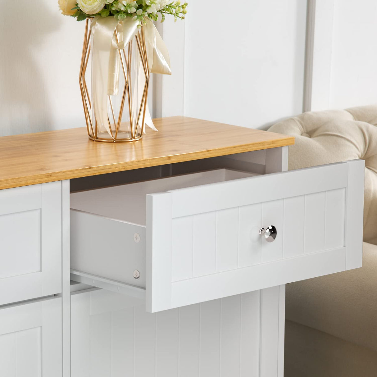 GAZHOME Double Tilt Out Trash Cabinet with Charging Station, Upgrade Wooden Free Standing Trash Cabinet with Outlet,Recycling Cabinet with Hideaway Drawer,20 Gallon Tilt Out Trash Cabinet (White) GAZHOME