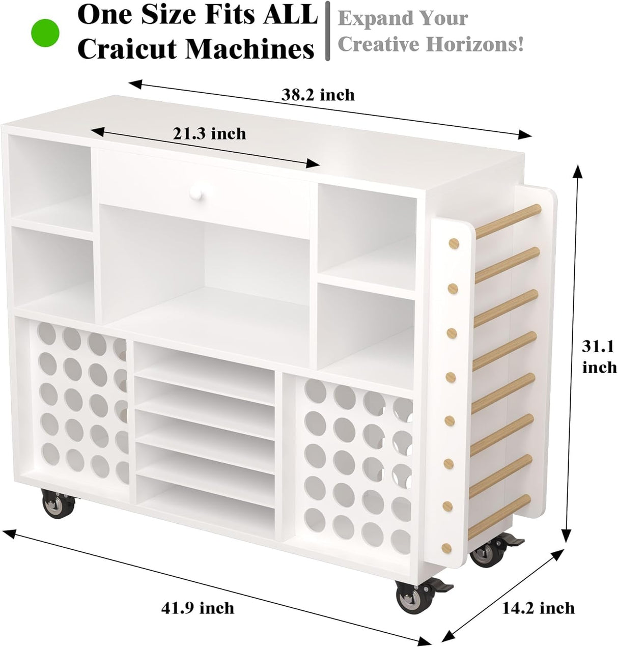 Craft organization and storage Cart Compatible with Cricut Machine, Rolling Craft Organizer With large drawer & 48 Vinyl Roll Holder, Crafting Cabinet Table Workstation for Craft Room Home CXQ