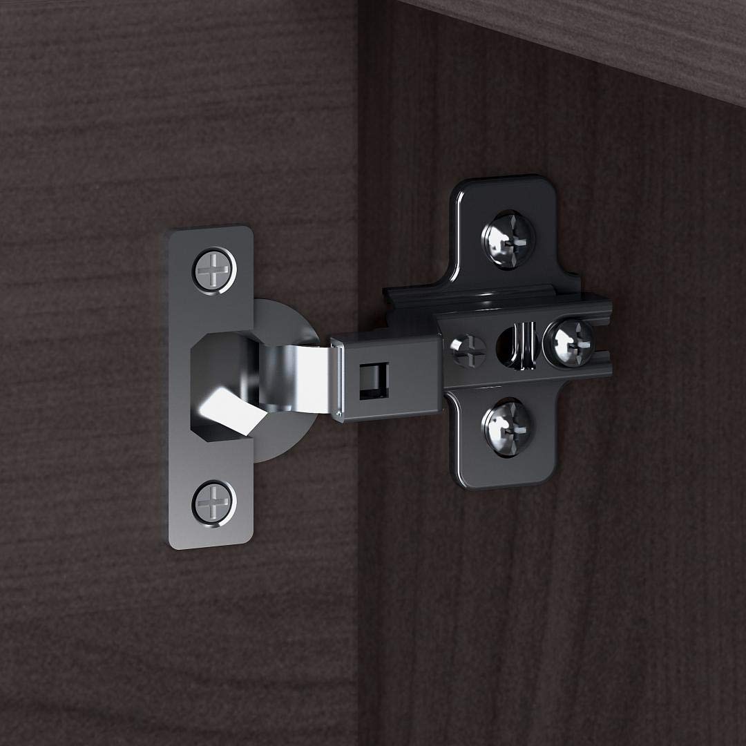 Bush Furniture Low Wide Cabinet with Doors and Shelves,Jamestown Collection Storage Chest with Satin Nickel Handles, 60Wx16Dx21H, Storm Gray Bush Business Furniture