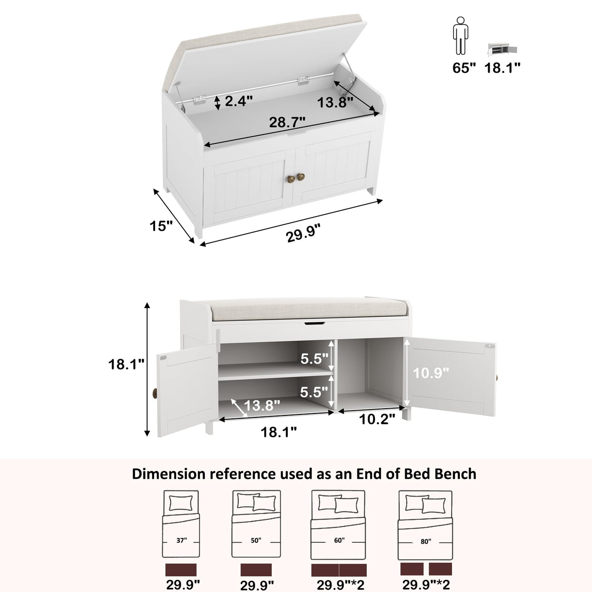 HOMEFORT Entryway Bench with Lift Top Storage,Shoe Storage Bench with Cushioned Seat,Wood Shoe Cabinet Bench,Bench for Bedroom End of Bed,Entry Hidden Shoe Bench for Mudroom,Hallway, White HOMEFORT