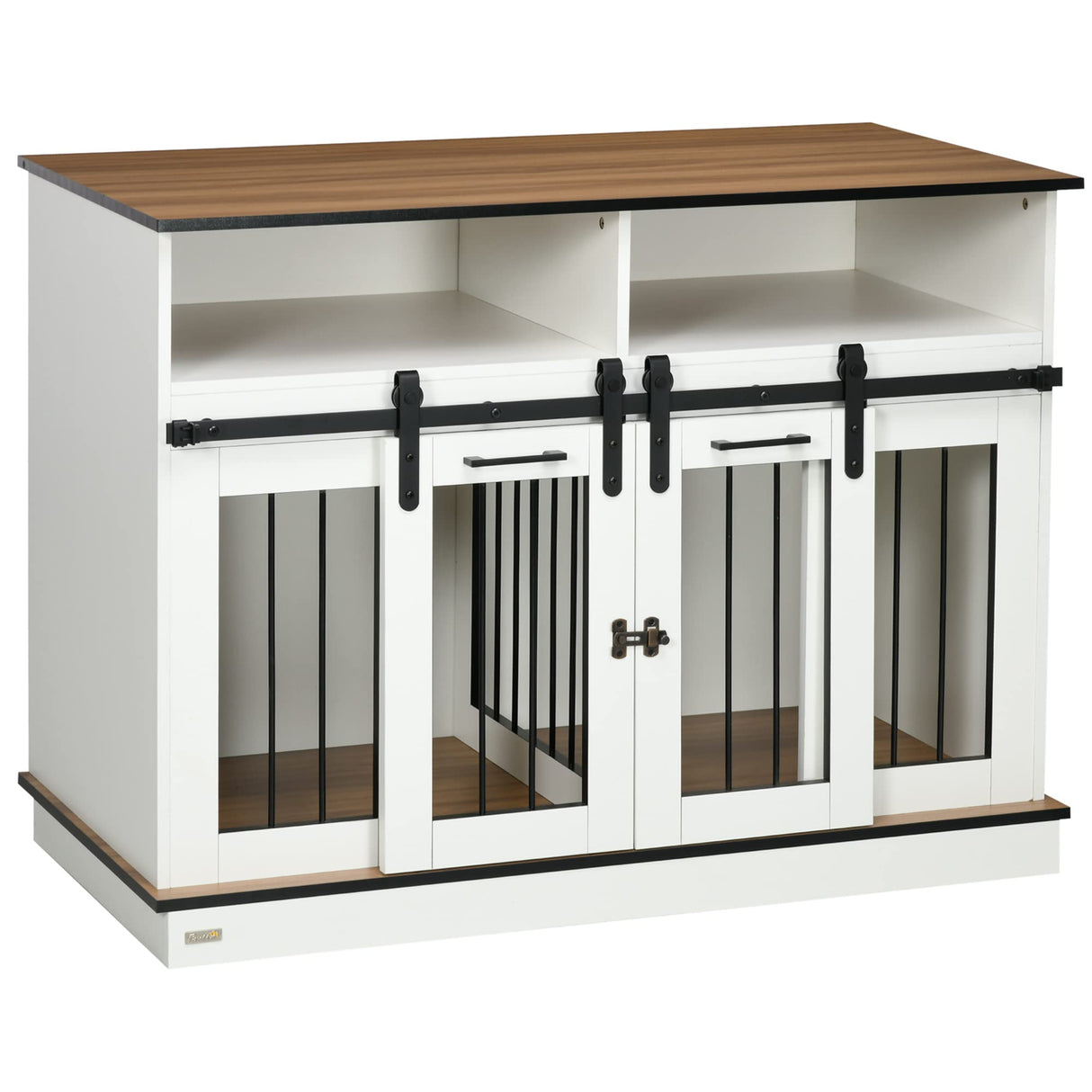 PawHut Dog Crate Furniture for Large Dogs or Double Dog Kennel for Small Dogs with Shelves, Sliding Doors, 47" x 23.5" x 35", White PawHut