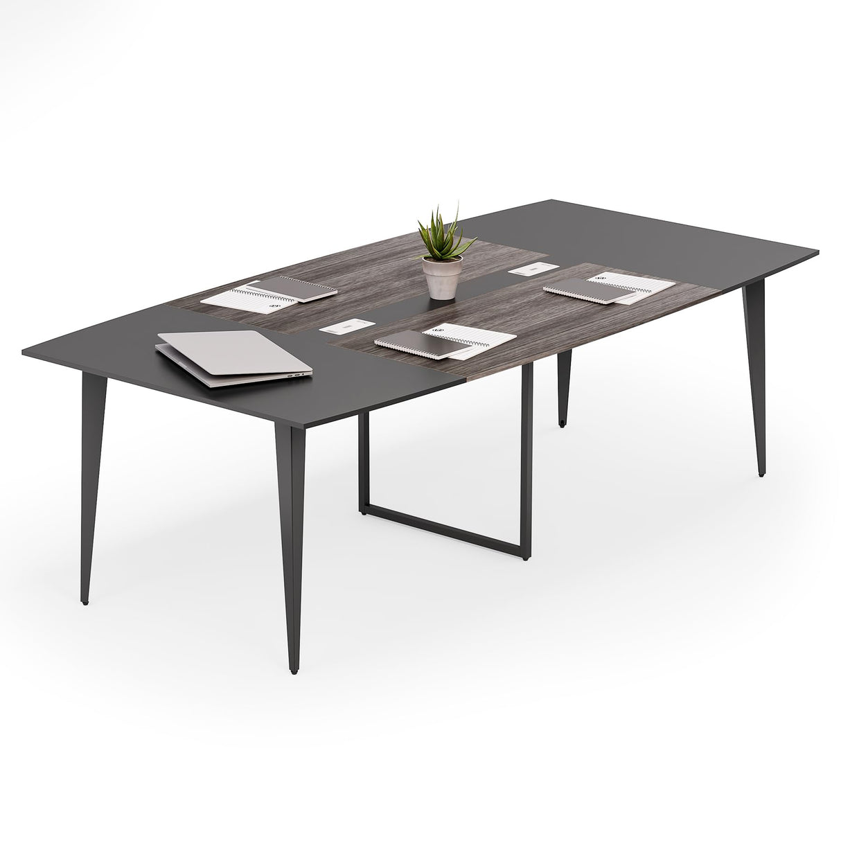 LITTLE TREE 8FT Conference Room Table, 94.48L x 47.21W x 29.52H Boat Shaped Meeting Table, Grey&Black LITTLE TREE