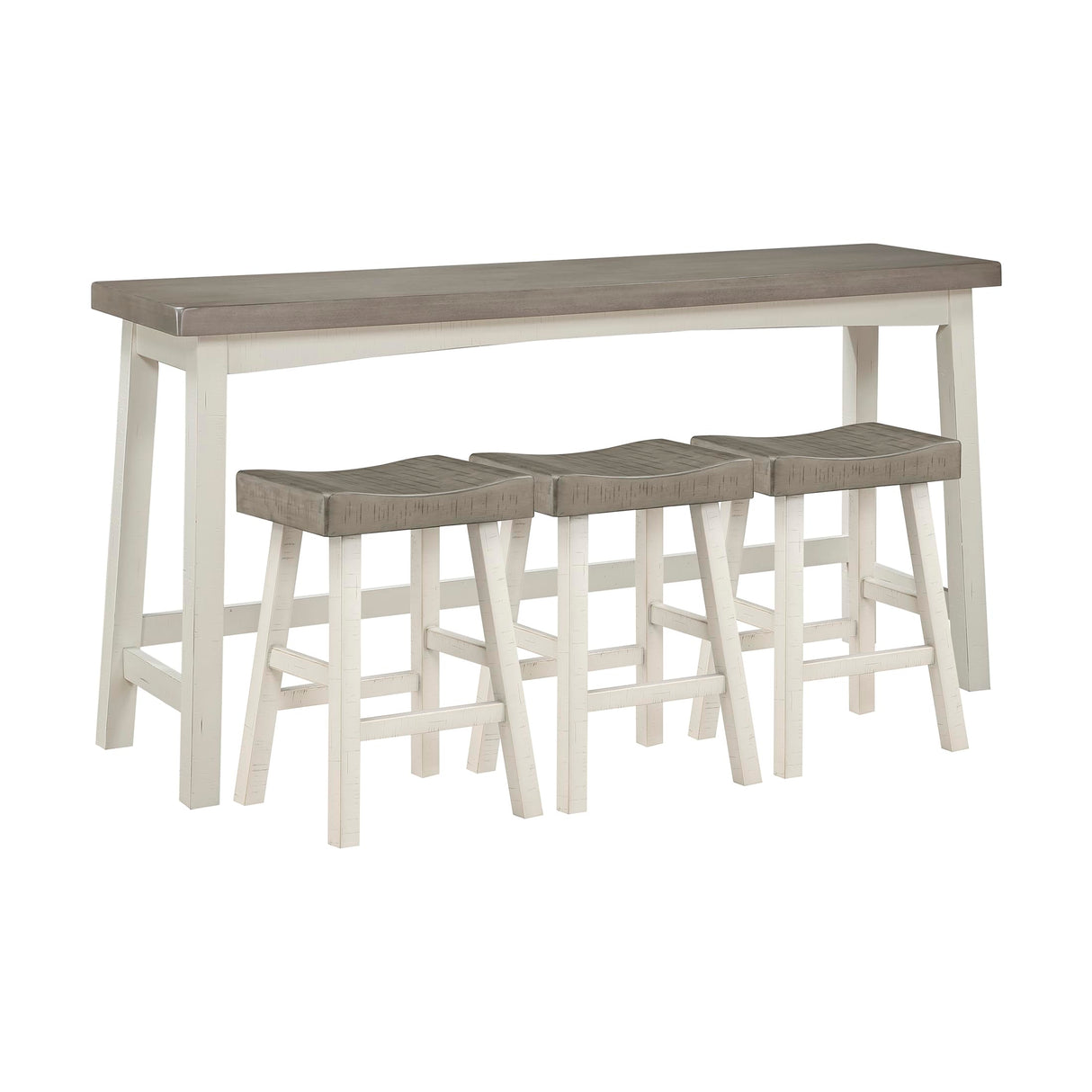 Lexicon Farmhouse Bar Table Set for 3 with Saddle Stools - Stylish White/Coffee Kitchen Dining Set Lexicon