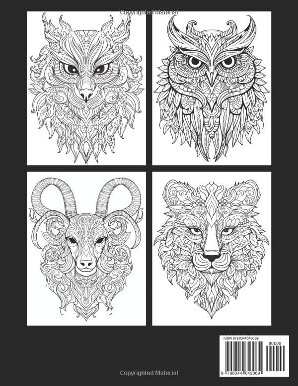 100 Pages Animal Mandala Coloring Book Adults: 100 Pages Animal Mandala Adult Coloring Book with Lions, Elephants, Owls, Horses, Dogs, Cats, and More! Majosta