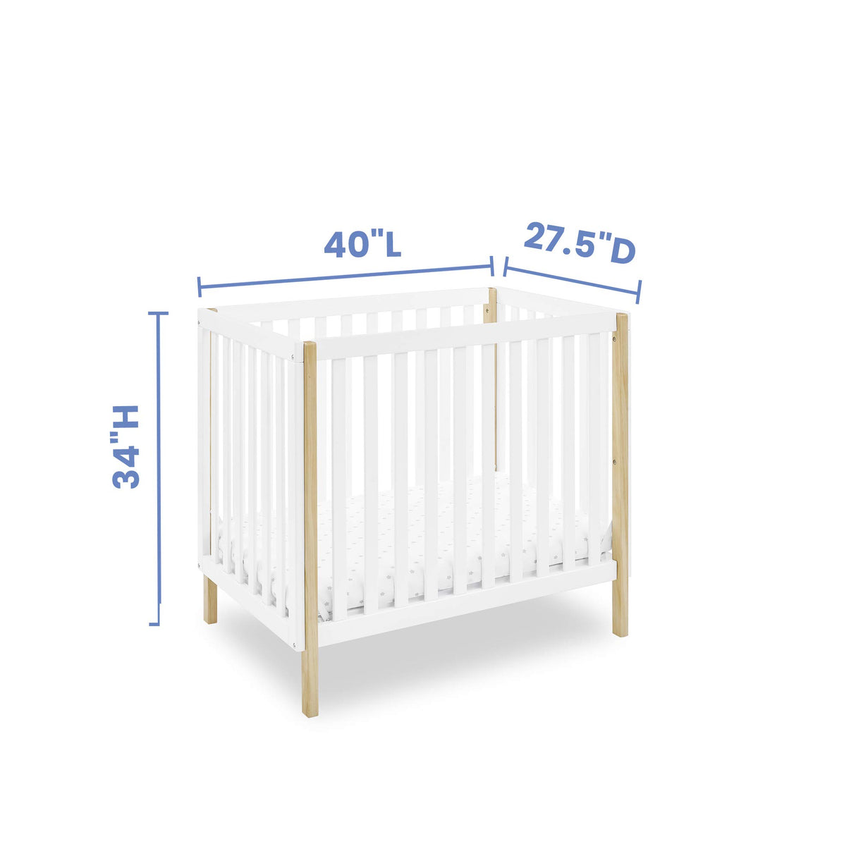 Delta Children Gio Mini Crib with 2.75" Mattress Included, Bianca White/Natural Delta Children