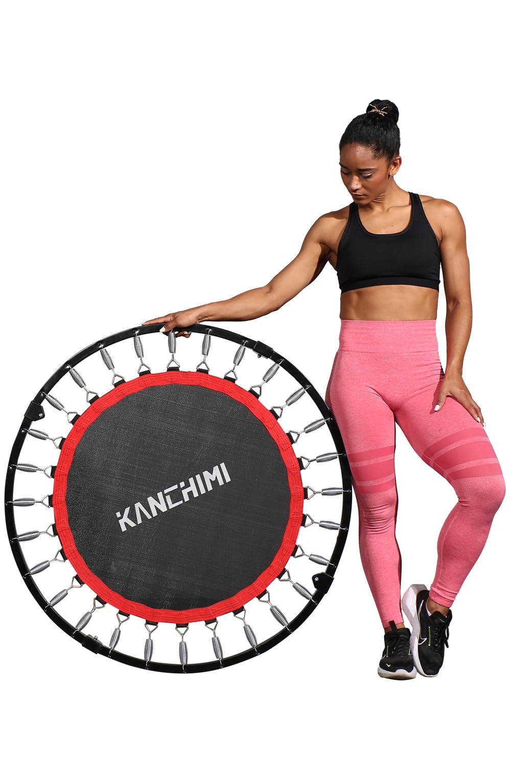 Kanchimi 550 LBS Foldable Mini Trampoline, 40" Fitness Trampoline Without armrests/U Shape Adjustable Foam Handle, Stable & Quiet Exercise Rebounder for Adults Indoor/Outdoor Workout (Black, 40 inch) Kanchimi