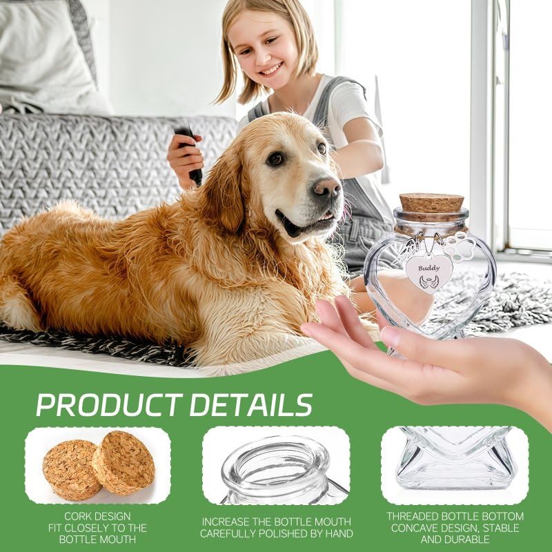 Personalized Memorial Bottle for Pet Hair Keepsake, Pet Memorial Fur Keepsake, Custom Silver Accessories with Name icon, Heart Shape Pet Memorial Urn Generic