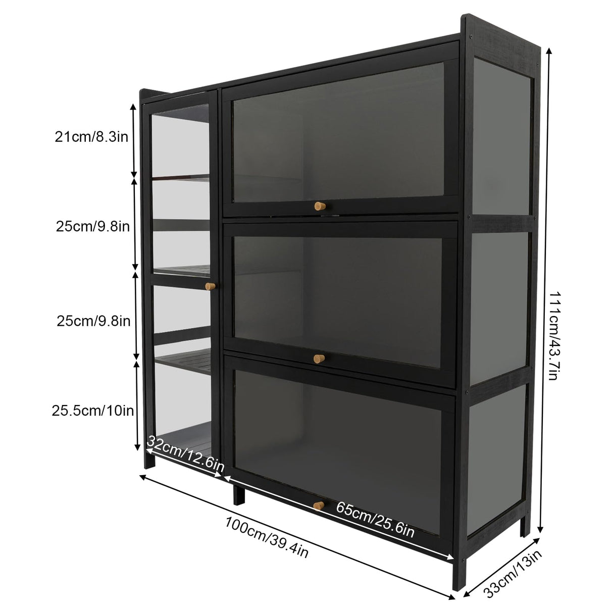 Blisiour Display Cabinet with Acrylic Doors, Display Curio Cabinet with 3+4 Shelves for Collectibles Figures, Black Bamboo Storage Display Case Clear Showcase for Home Office Living Room Gaming Room Blisiour