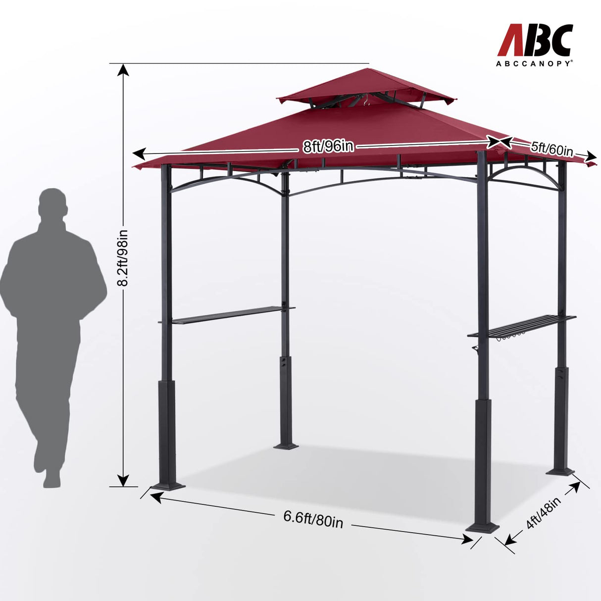 ABCCANOPY 8'x 5' Grill Gazebo Canopy - Outdoor BBQ Gazebo Shelter with LED Light, Patio Canopy Tent for Barbecue and Picnic (Burgundy) ABCCANOPY
