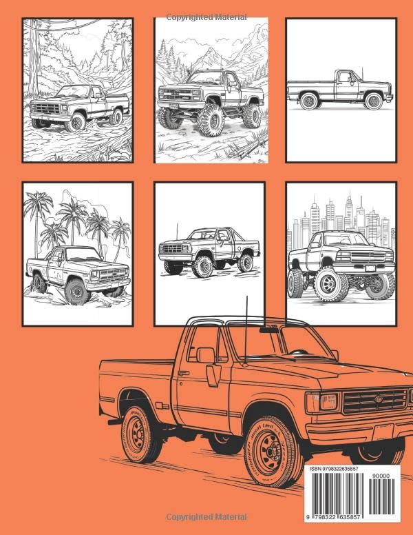 Pickup Truck Coloring Book: 65 Coloring Pages of Pickup Trucks from 1980s and 1990s WoodArtSupply