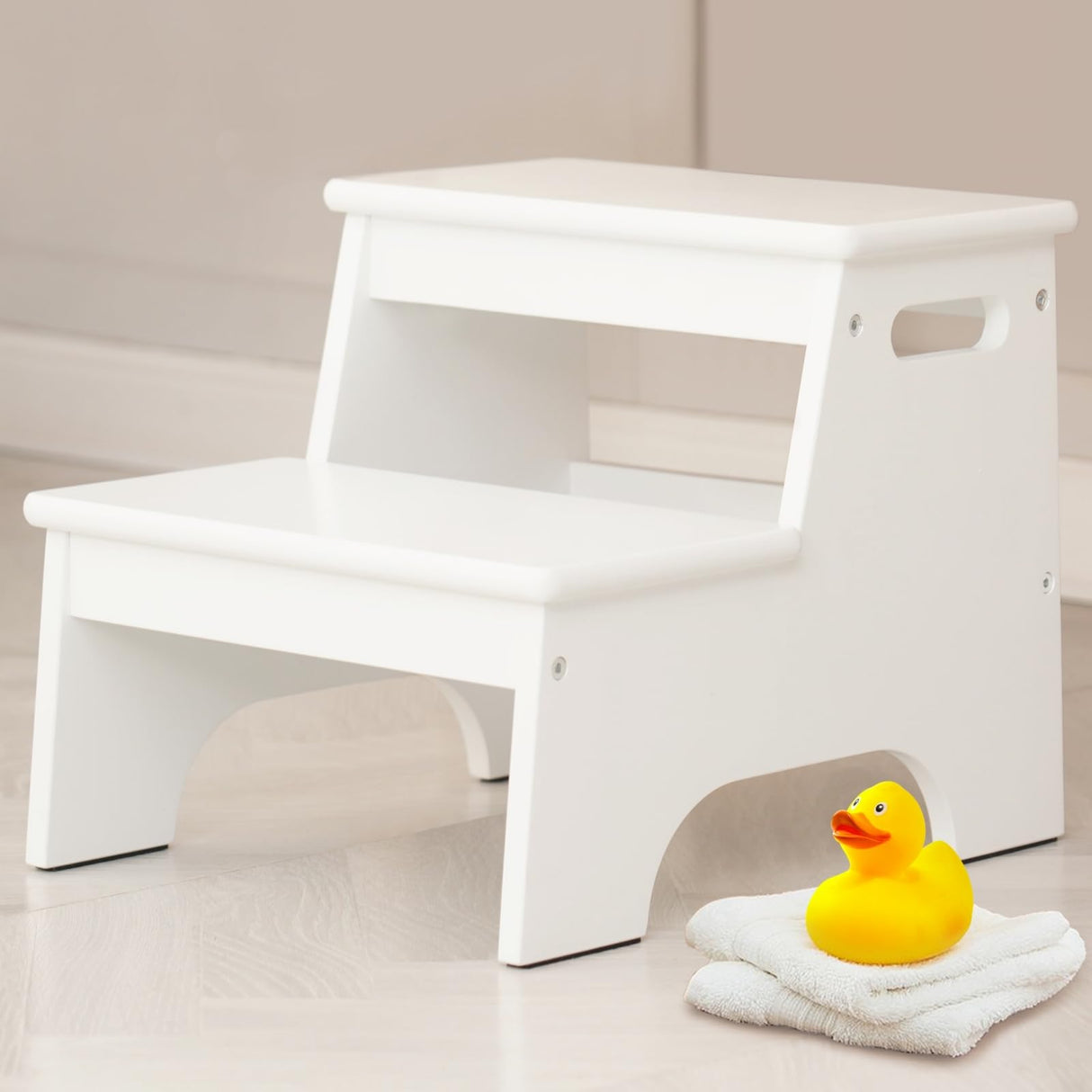 Forbena Wood 2 Step Stool for Kids Bathroom Sink, White Toddler Step Stool for Toilet Potty Training, Child Stepping Stool for Kitchen Nursery Bedroom, Sturdy Non Slip Adult Stool for Closet Forbena