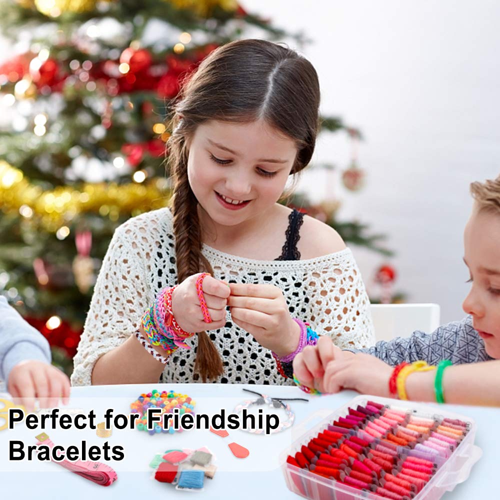 Inscraft 403 Pack Embroidery Floss Set, 250 Colors Cross Stitch Friendship Bracelet Thread with 153 Pcs Cross Stitch Tool, 4-Tier Transparent Box for Storage INSCRAFT