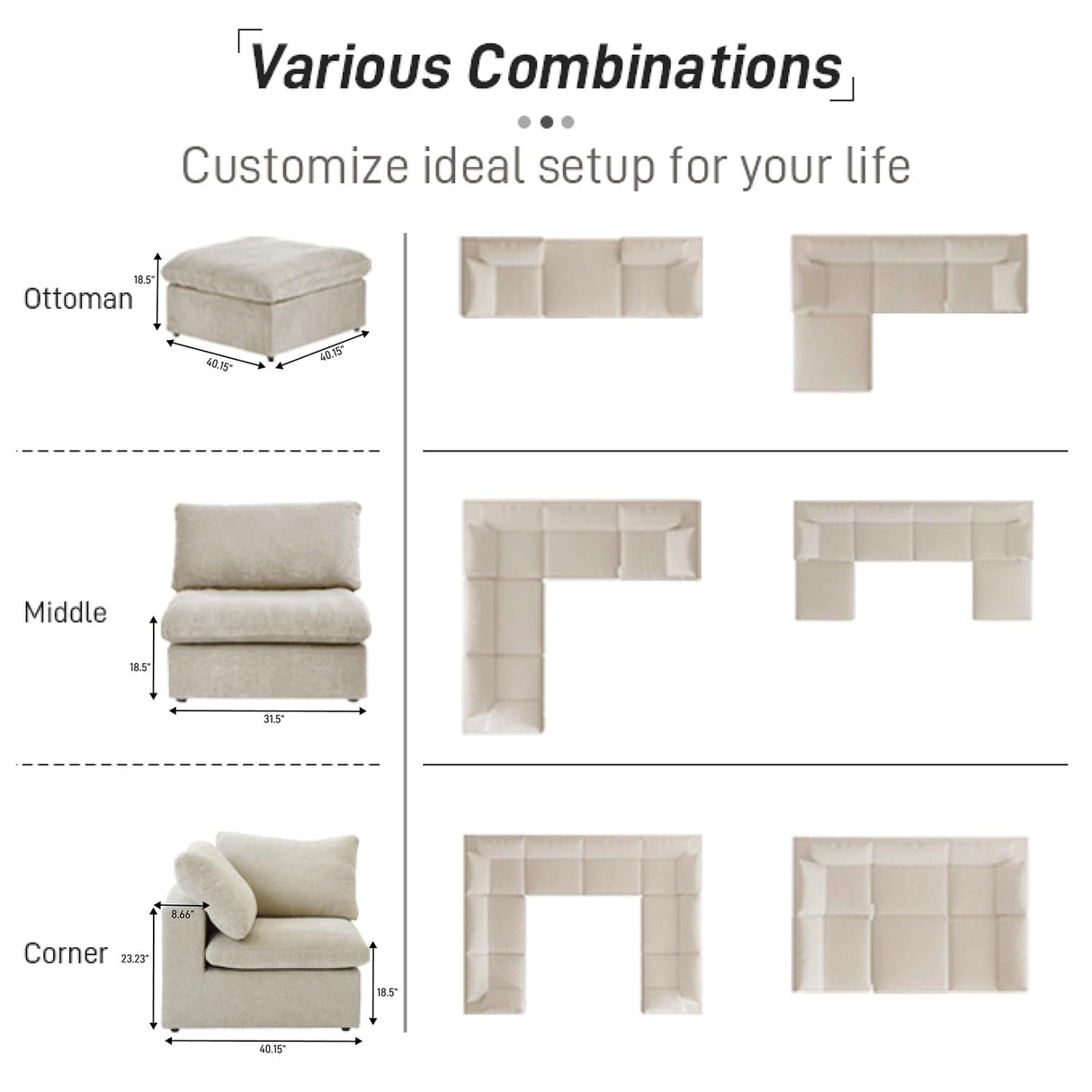 WJShome Cloud Modular Sectional Sofa,160.6" Down Filled 5 Seater Couch,V Shaped Oversized Convertible Sectional Sofa for Living Room,Covers Removable & Washable, Khaki WJShome