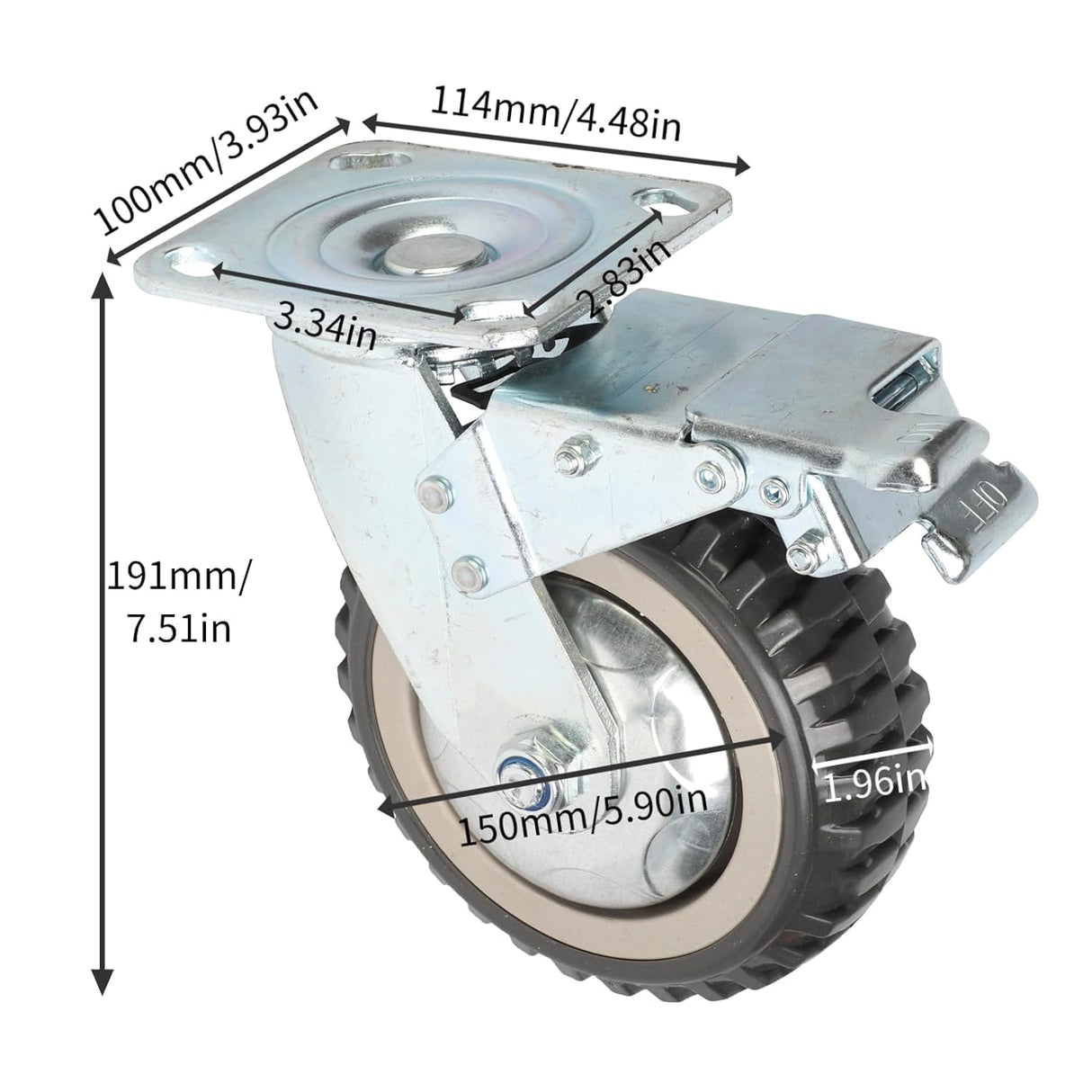uyoyous 6'' Caster Wheels Heavy Duty 4 Pack Cart Swivel Wheels Load 1760 lbs Silent Ball Bearing Solid Wheel with 360° Rotation Top Plate (2 with Brakes& 2 Without) uyoyous