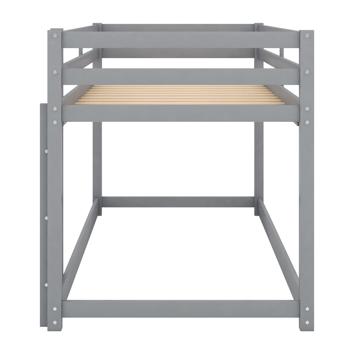ZJIAH Low Bunk Bed Twin Over Twin, Solid Wood Floor Bunk Bed Frame with Ladder & Safety Guardrails, Twin Bunk Beds for Kids Boys and Girls, Saving Space, No Box Spring Needed, Gray ZJIAH