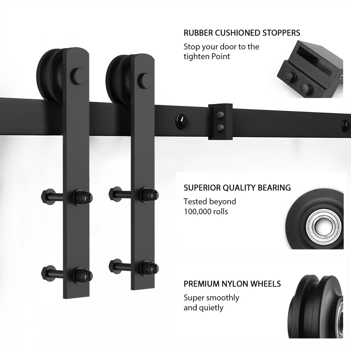 SMARTSTANDARD 6.8 FT Heavy Duty Sturdy Sliding Barn Door Hardware Kit, Black, (Whole Set Includes 1x Pull Handle Set & 1x Floor Guide) Fit 36"-40" Wide Door Panel (I Shape Hanger) SMARTSTANDARD