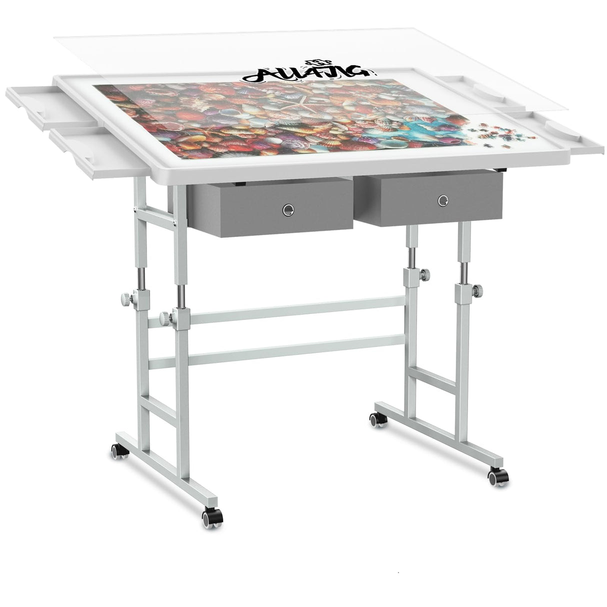 ALL4JIG 1000 Piece Light-Weight Adjustable Jigsaw Plastic Puzzle Table for Adults, 30"x22" Multi-Functional Puzzle Board with 4 Drawers & Protective Cover, 45-Degree Any-Angle Tilt for Leisure ALL4JIG