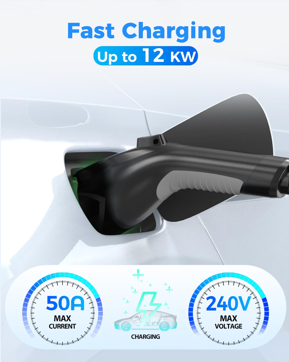 40FT 50A J1772 EV Charger Extension Cable, J1772 Extension Cable Compatible with 110V-240V Level 1/ Level 2 EV Charger Stations, IP66 Waterproof EV Extension Cord with Carrying Bag,for J1772 EVs/PHEVs SEGUMA