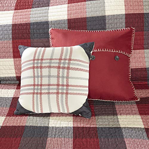 Madison Park Reversible Quilt Cabin Lifestyle Plaid Design - All Season, Breathable Coverlet Bedspread Bedding Set, Matching Shams, Full/Queen(90"x90"), Red 6 Piece Madison Park