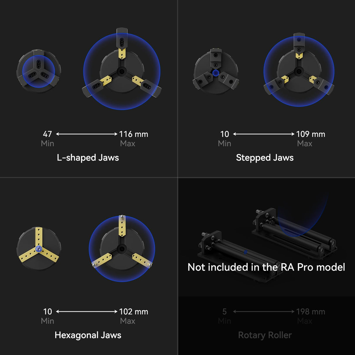 SCULPFUN RA Pro Rotary Chuck for Laser Engraver, 3 in 1 Multi-Function Laser Rotary Module with 180° Adjustable Angle, Y-axis Jaw Chuck Rotary for Engraving Cylindrical Objects,Tumbler, Ring SCULPFUN