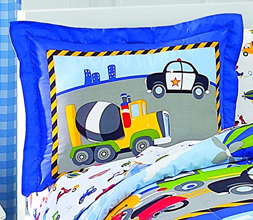dream FACTORY Trucks Tractors Cars Boys 5-Piece Bedding Kids Construction Comforter Sheet Set, Twin Blue Red Multi dream FACTORY