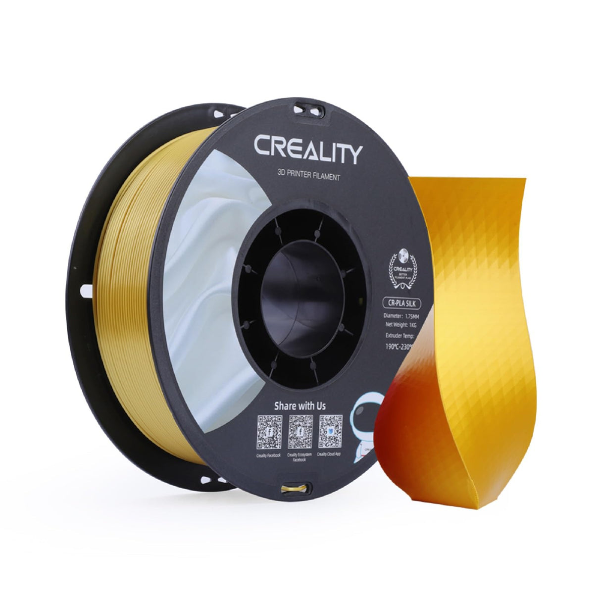 Creality PLA 3D Printer Filament, PLA Filament 1.75mm Silk Shiny PLA Filament +/-0.02mm, 3D Printing Filament 1KG/2.2lb (Gold) Creality