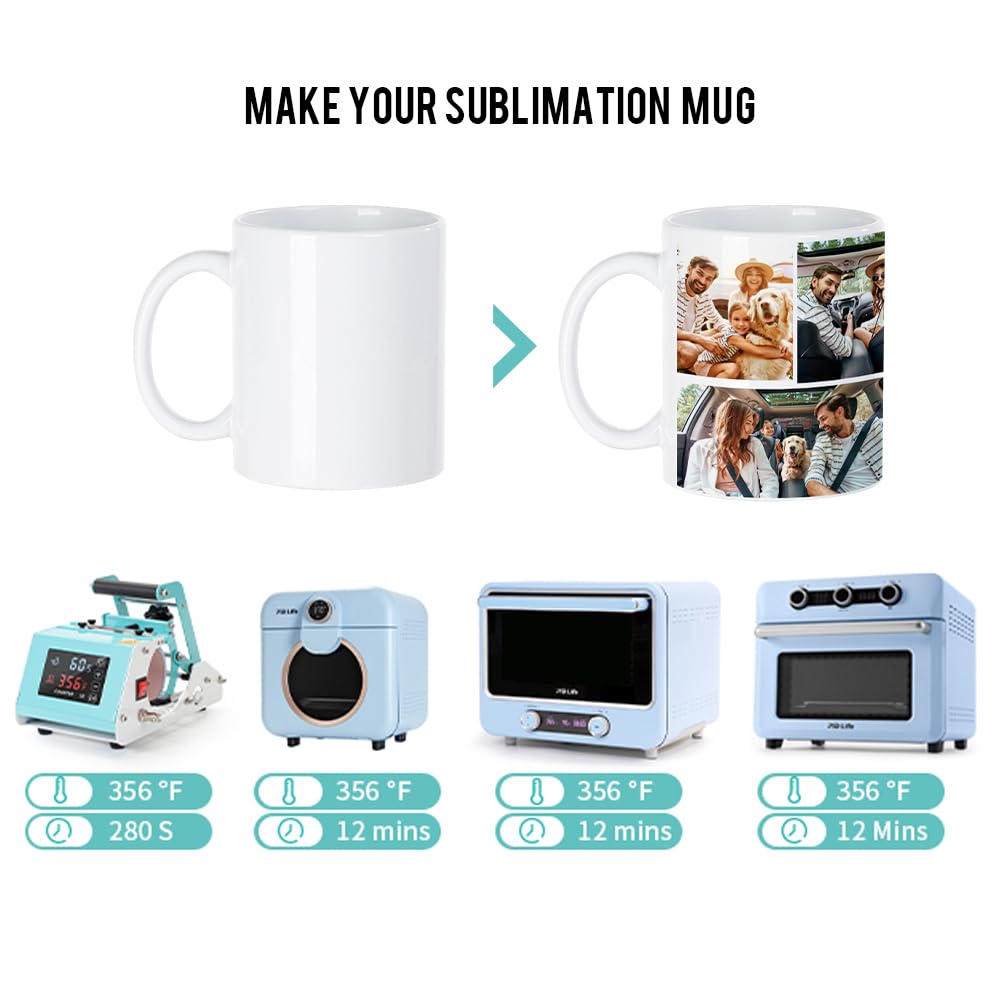 PYD Life 8 Pack Sublimation Mugs Blanks 11 OZ Coffee Mugs White Ceramic Photo Cups Bulk for Cricut Mug Press Print PYD Life