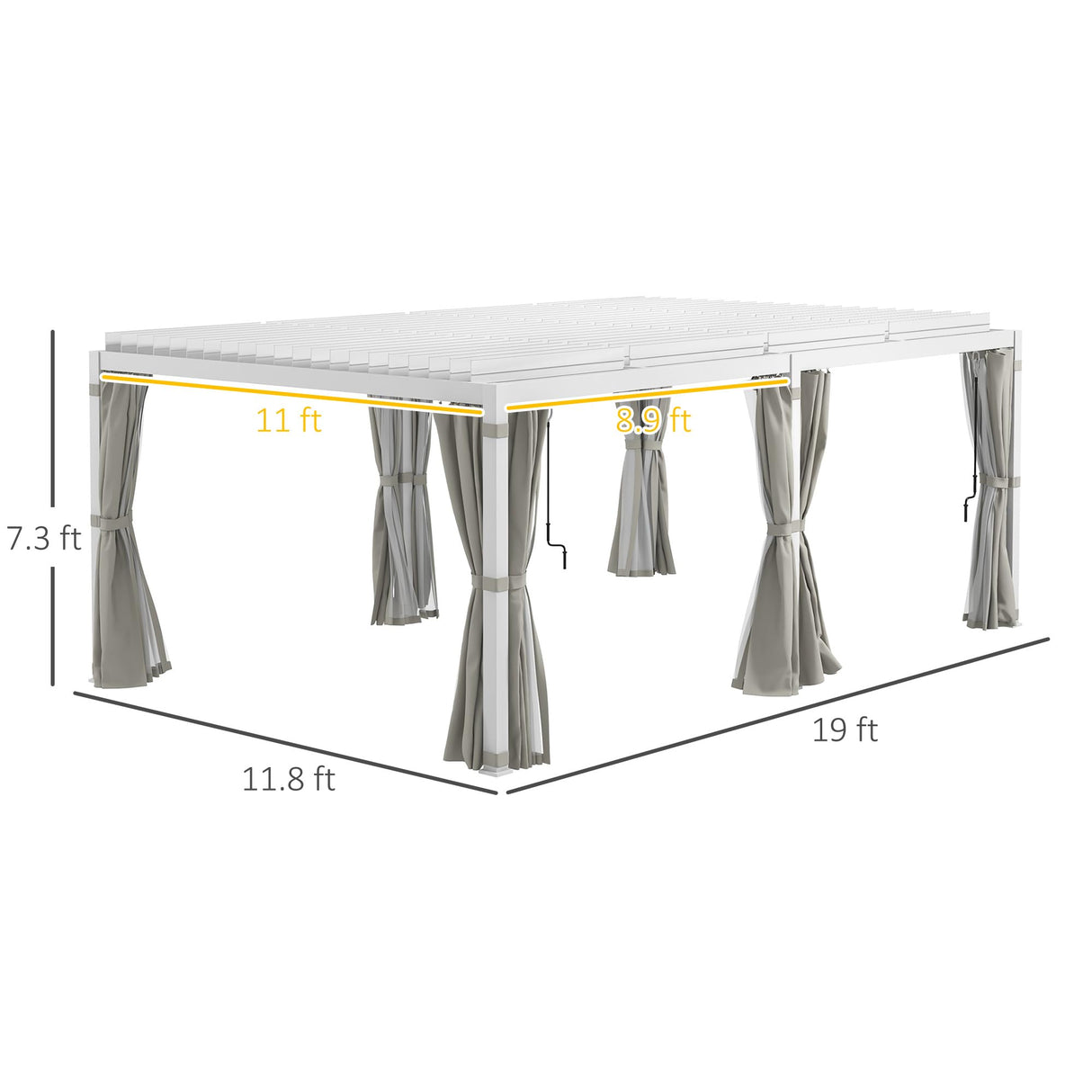 Outsunny 12' x 19' Louvered Pergola Hardtop Gazebo with Adjustable Aluminum Roof and Frame, Outdoor Pergola with Curtains and Netting, for Garden, Lawn, Backyard, and Deck, White Outsunny