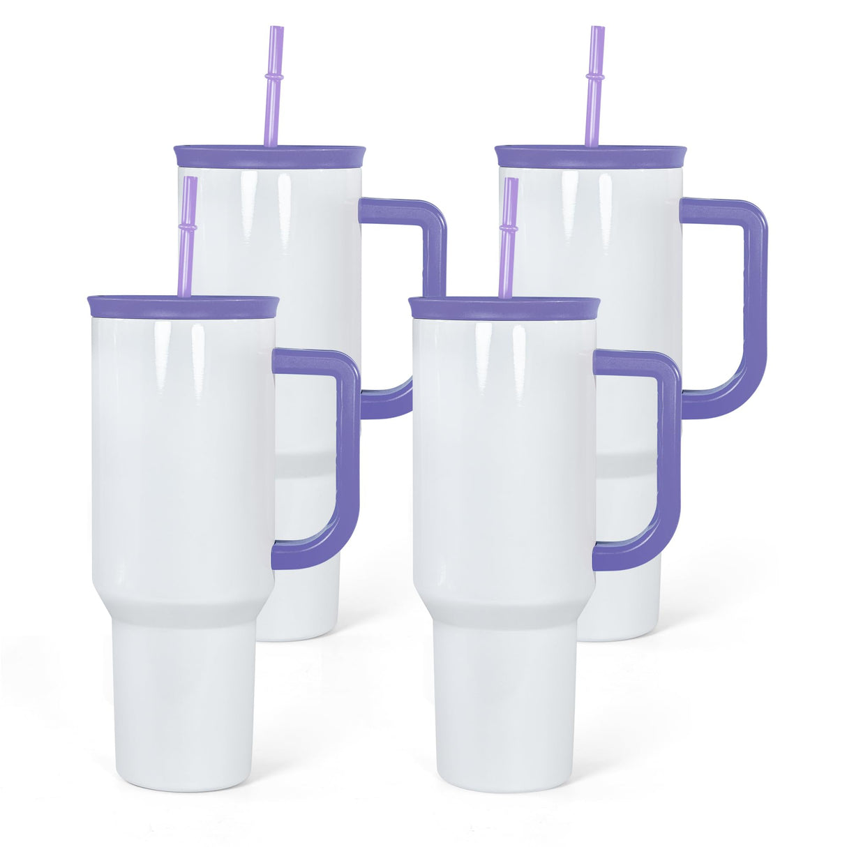 FECBK 40oz Sublimation Tumbler with Handle and Straw, Leak-Proof Insulated Tumblers Bulk Keeps Cold for 34 Hours, Stainless Steel Double Wall Vacuum Insulated Sublimation Blank, Purple, 4 Pack FECBK