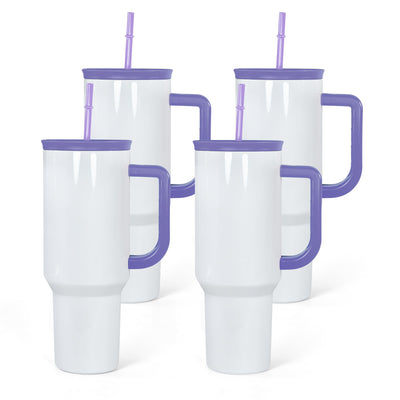 FECBK 40oz Sublimation Tumbler with Handle and Straw, Leak-Proof Insulated Tumblers Bulk Keeps Cold for 34 Hours, Stainless Steel Double Wall Vacuum Insulated Sublimation Blank, Purple, 4 Pack