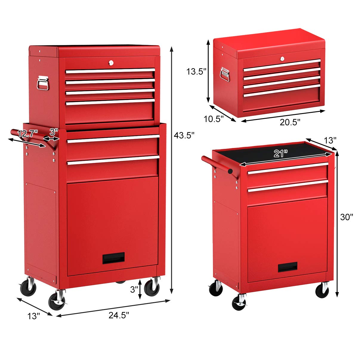 Goplus Rolling Tool Chest, 6-Drawer Tool Box Organizer w/Auto Locking System & Lockable Wheels & Sliding Drawers & Detachable Top, Tool Storage Goplus