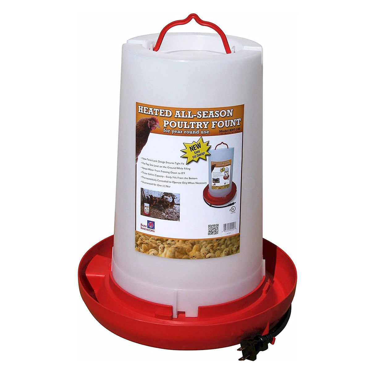 Farm Innovators Heated Chicken Waterer, Poultry Water Fountain, 3 Gallon Farm Innovators Inc.