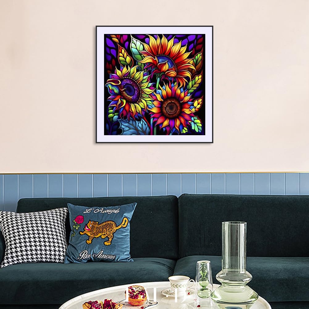 Stalente Diamond Painting Kits for Adults, 5D DIY Diamond Art Kits for Beginners Round Full Drill Diamond Painting for Home Wall Decoration Gift 12×12inch, Sunflower Stalente