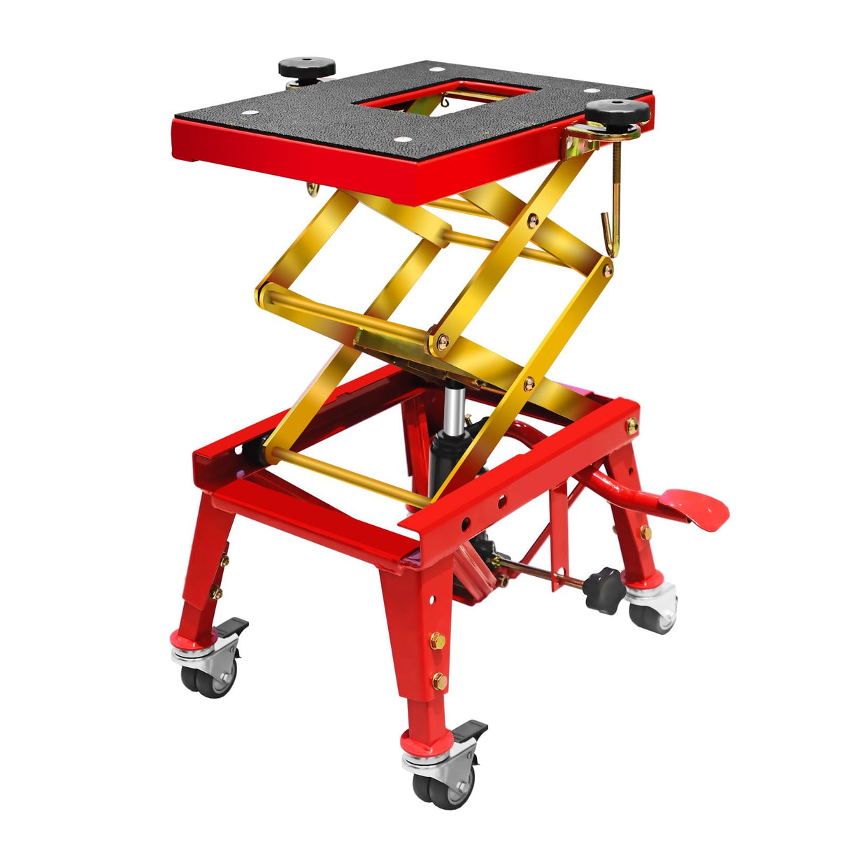 Jack Boss 350 Lbs Motorcycle Lift Jack Table, Hydraulic Foot-Operated Scissor Lift Jack for ATV Dirt Bike, Motorcycle Stand with 4 Wheels Jack Boss