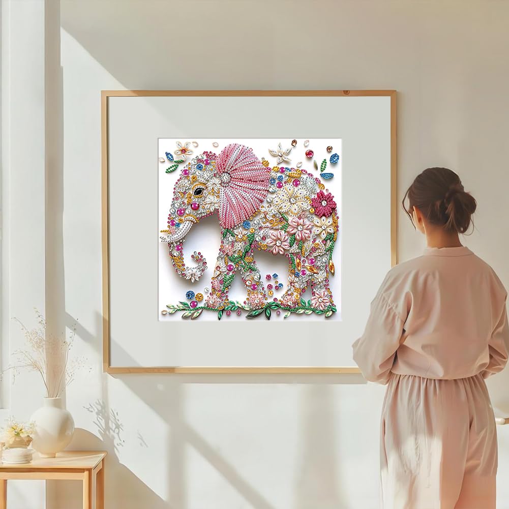 DIADAY Elephant Diamond Painting Kits, 5D Special Shape Diamond Art Kits for Adults, Crystal Rhinestones Art Craft for Beginners DIY Home Wall Decor Gift, 12 × 12 Inches DIADAY