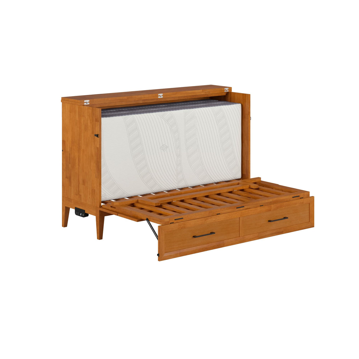 AFI, Santa Fe Queen Murphy Bed Chest with 6" Mattress & Built-in USB Charger, Light Toffee AFI