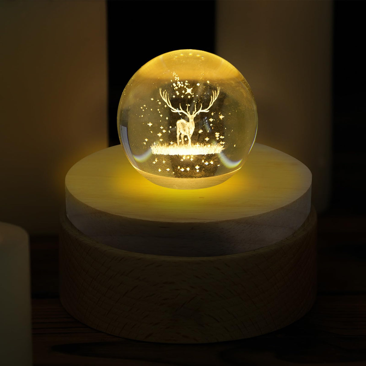 Olutacot 10 Pcs Wooden LED Display Bases Round Wood Display Lighted Bases for Glass Art LED Lighted Display Stand Bases for 3D Crystal Ball Room Office Home Decor Olutacot