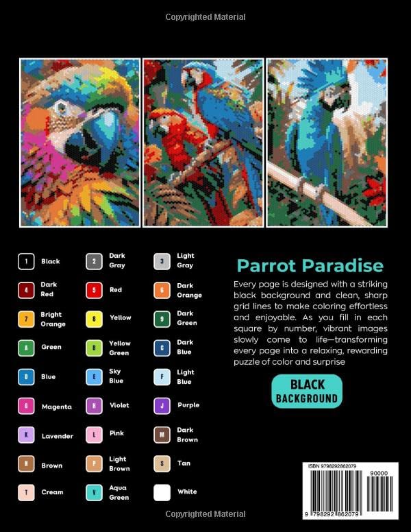 Parrot Paradise Mystery Mosaics Color by Number: Journey into Tropical Avian Bliss for Adults Relaxation & Stress Relief Volume 2 (Parrot Paradise Color by number) Majosta
