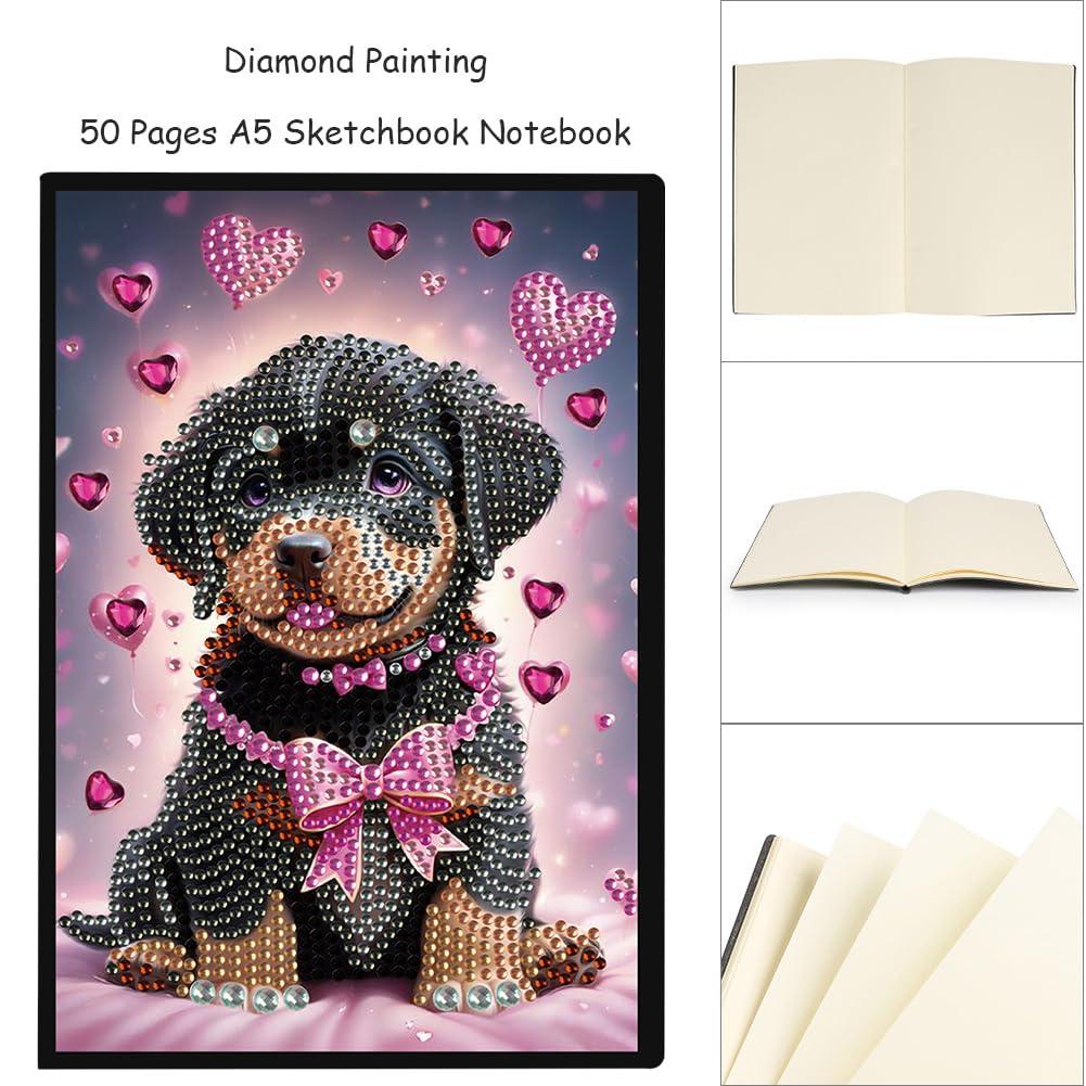 Puppy 5D Diamond Painting Notebook Art Kits for Adults Beginners Diamond Painting Sketchbook Dots Art Journal with Lined Pages Accessories Gift Box A5 Leather Crafts Projects Generic
