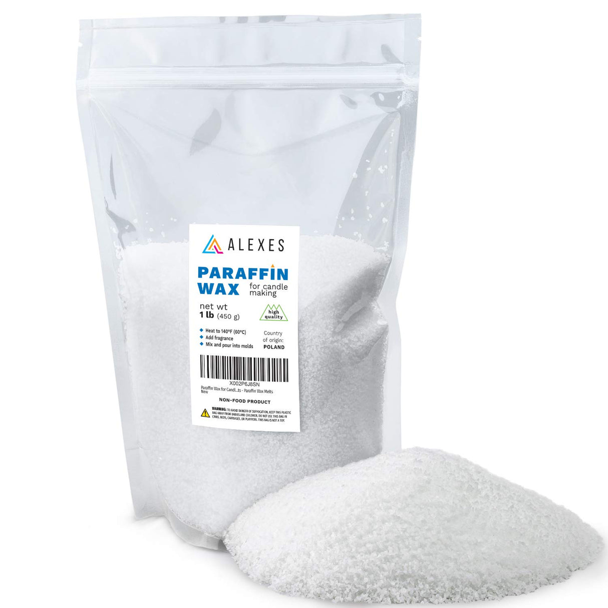 ALEXES Candle Paraffin Wax, 1lb Unscented Candle Making Wax Flakes, for Crafts & Home Fragrance, Refined Paraffin Wax Melts, Extra Strong Plastic Bags, Clear, All Season, Odorless, Classic Style ALEXES