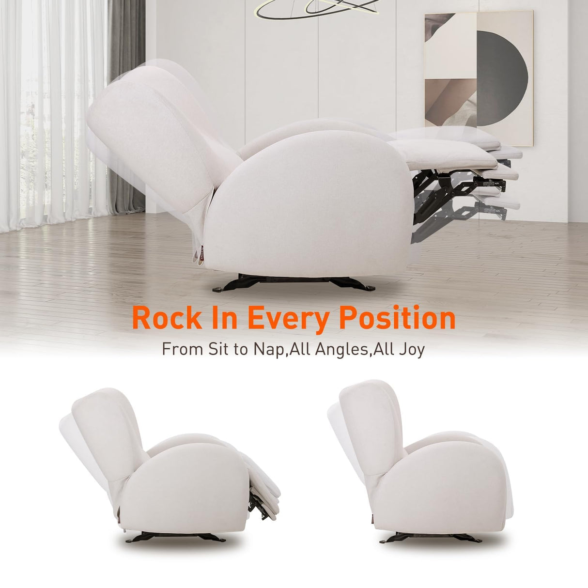 EONIX Stylish Power Glider Rocker Recliner Chair, Dual Motor Independently Controlled Footrest and Backrest, Detachable Headrest, Lazy Boy Recliner Chair for Living Room, SXXY010041, Cream White EONIX