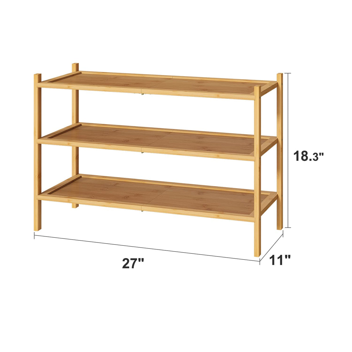 kiplant 3-Tier Shoe Rack for Closet, Bamboo Wood Shoe Rack for Indoor & Outdoor, Stackable Shoe Organizer for Entryway (Natural, 3-Tier) kiplant