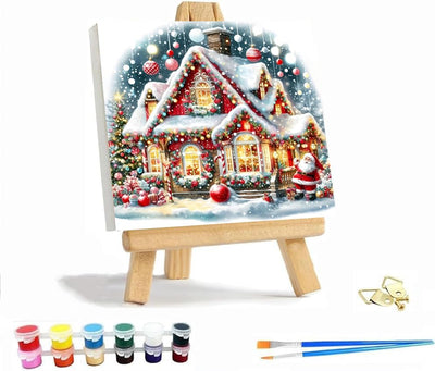 VIGEGU Christmas House Paint by Numbers Kit for Adults with Framed,Paint by Number DIY Acrylic Adult Paint by Number Kits for Wall Decor 10x10in