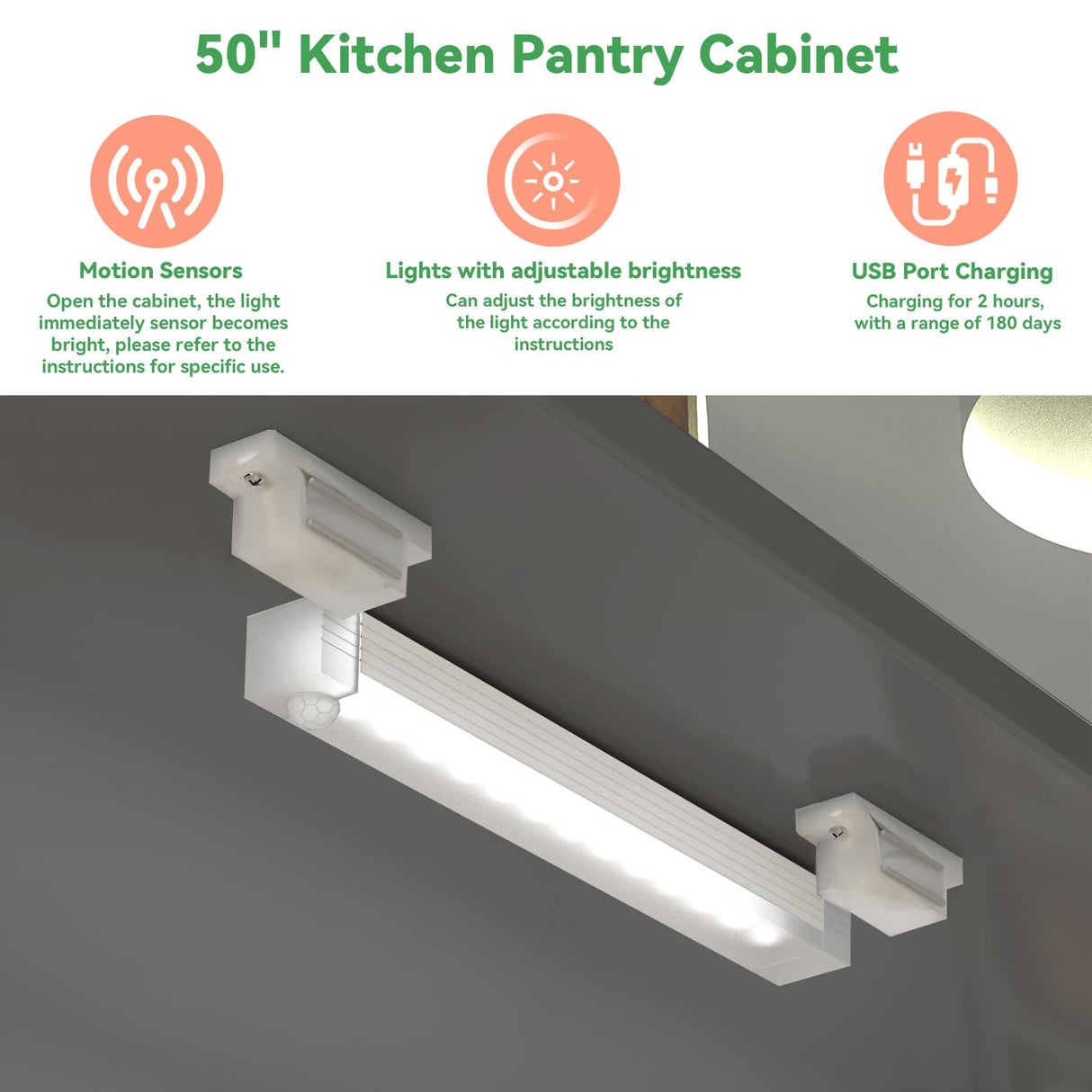 GEPELCN 50" LED Kitchen Pantry Cabinet Grey Storage Cabinet Food Pantry with Doors and Adjustable Shelves Freestanding Buffet Cupboards Sideboard for Kitchen Living Room and Dinning Room GEPELCN