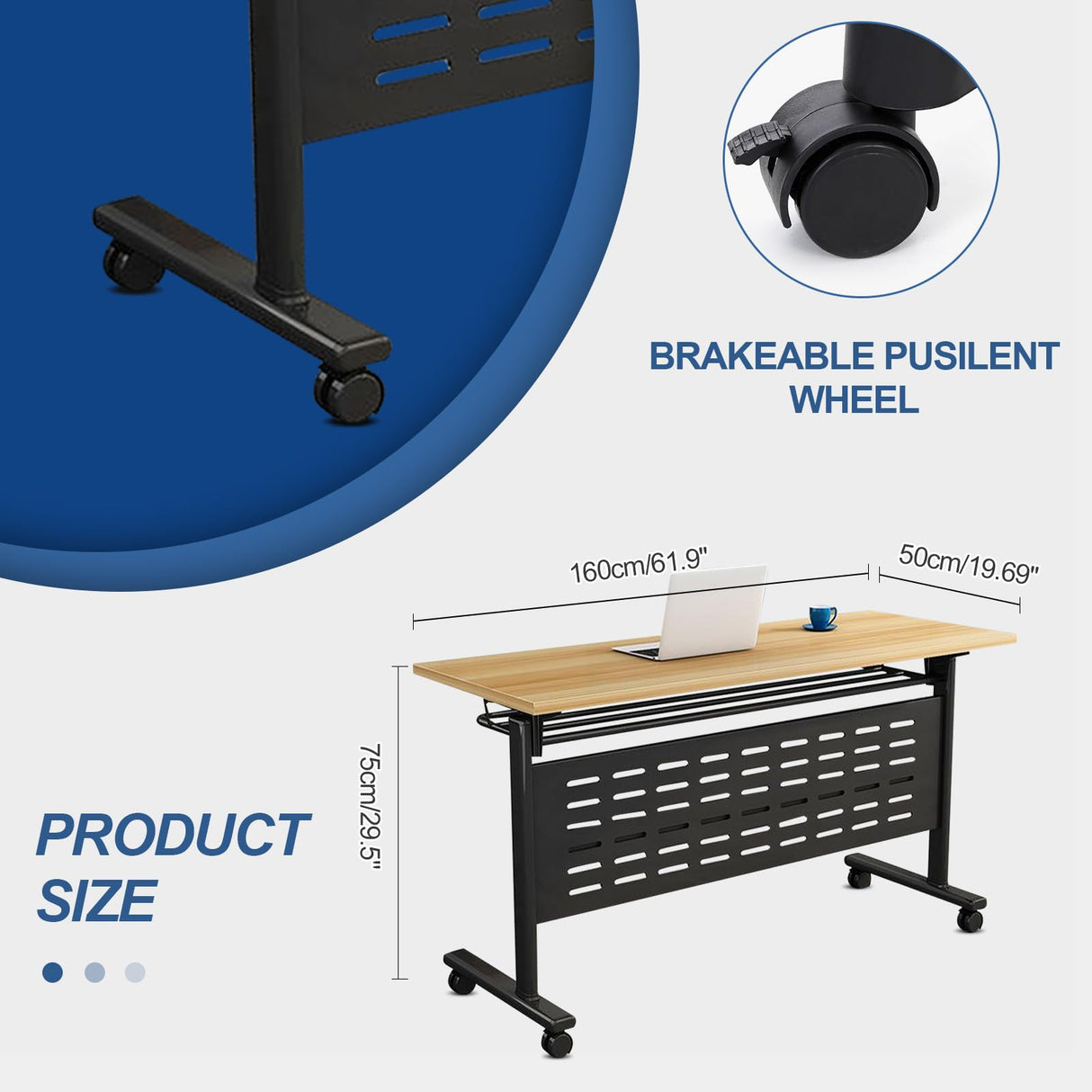 6-Pack Folding Conference Table for 12-16People,Modern Flip Top Training Room Tables with Wheels Save Space Rectangle Office Meeting Table Computer Desk forStudy Writing (6pcs 62.9 * 23.6 * 29.5in) GOYQGLE