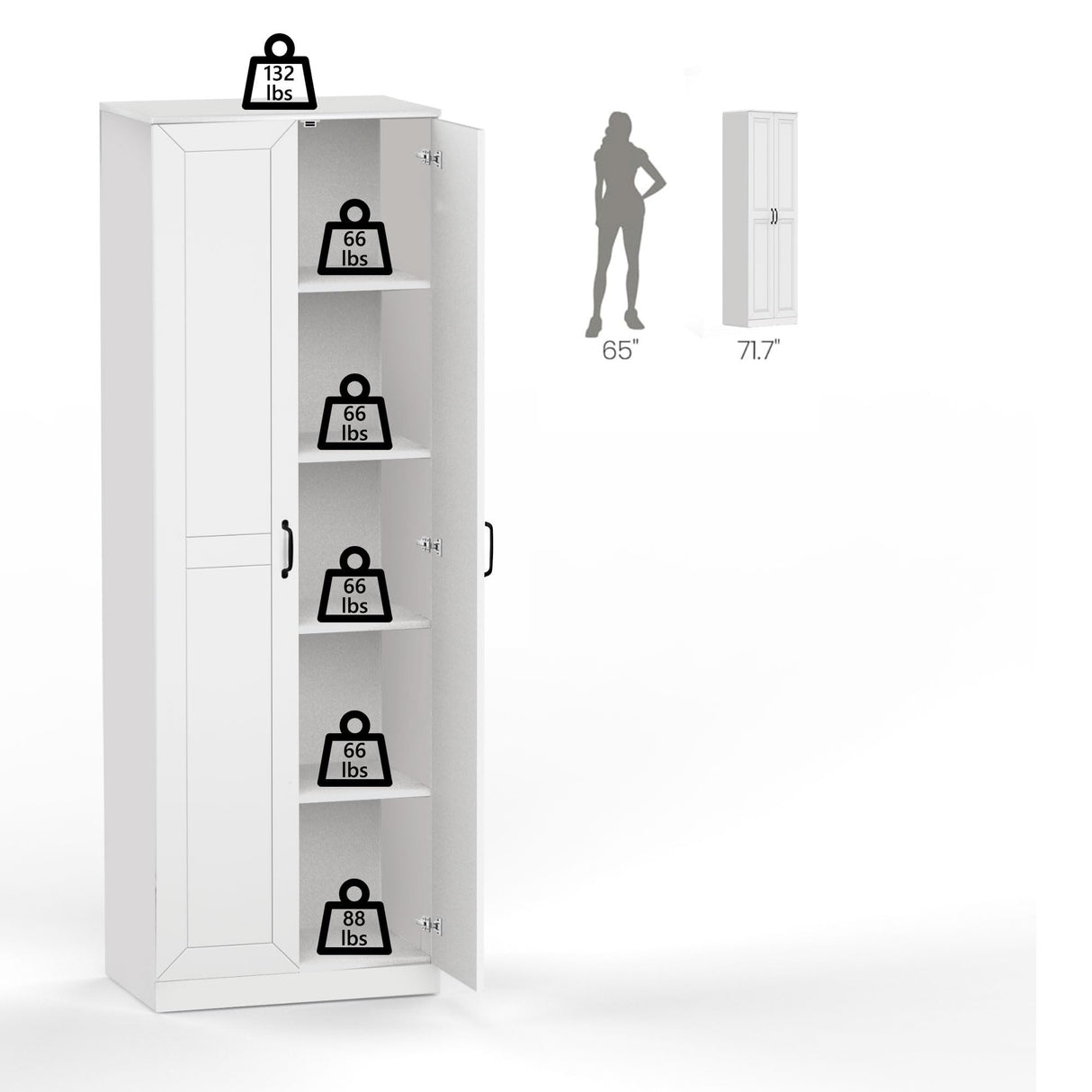 NewBeth 71" Tall Pantry Cabinet/Storage Cabinet, Wood Cupboard with 2 Door and 3 Adjustable Shelves for Kitchen, Dining Room, Living Room, Bathroom (Style 2) NewBeth