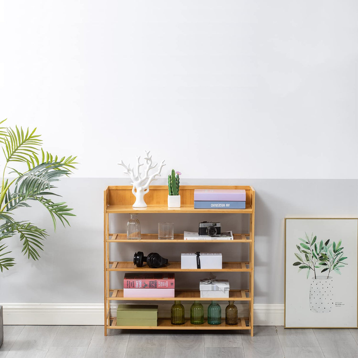 Suwoic Bamboo Shoe Rack Organizer, 5 Tier Shoe Shelf Storage Organizer, for Entryway, Hallway, and Closet (Nature) Suwoic