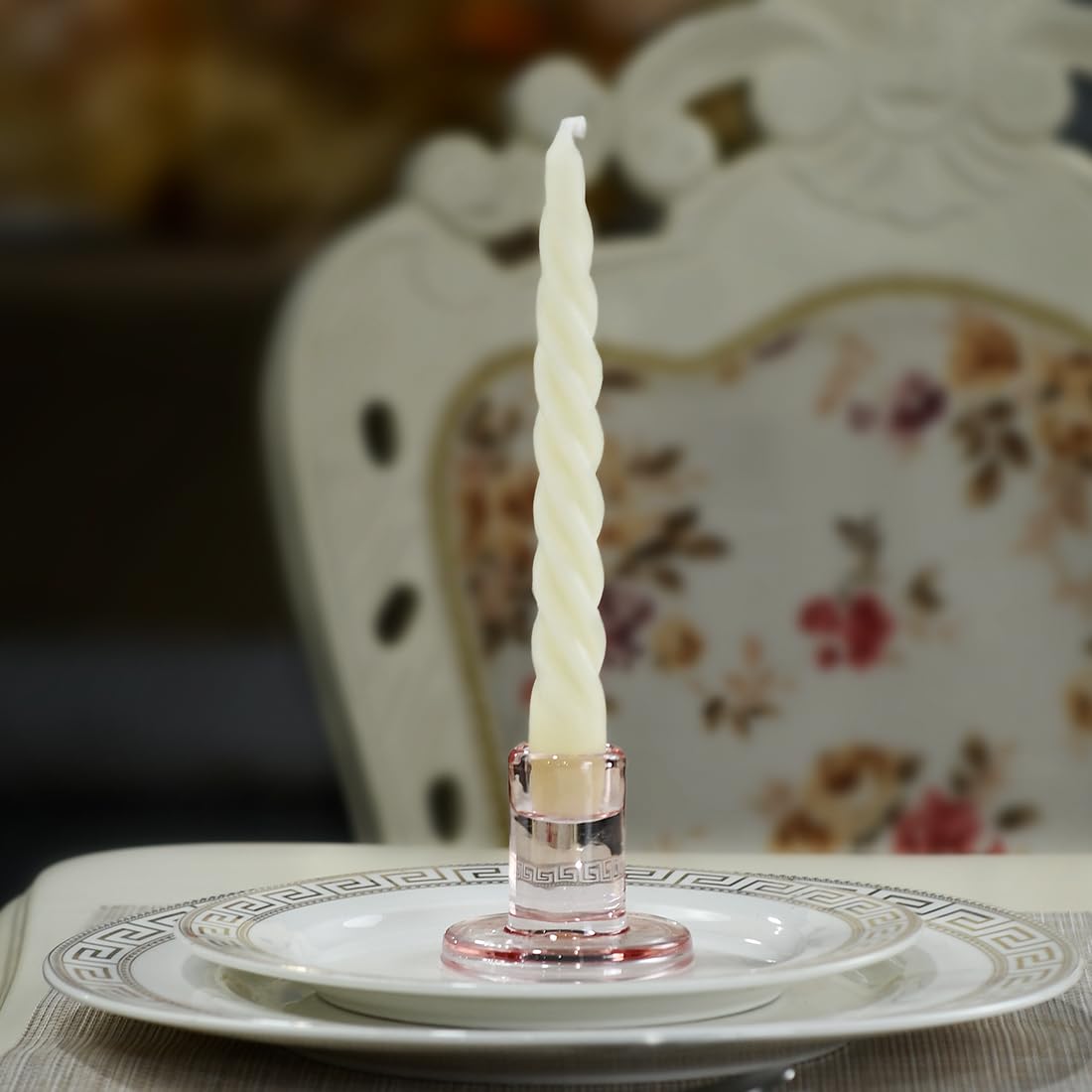 Beeswax Taper Candles Set of 4,Spiral Taper Candle Dripless Short Candle Sticks for Dinner Wedding Party Christmas Home Decorations - 7 inch in Height- Off White TELOSMA